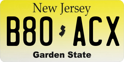NJ license plate B80ACX