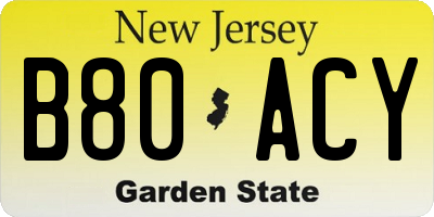 NJ license plate B80ACY