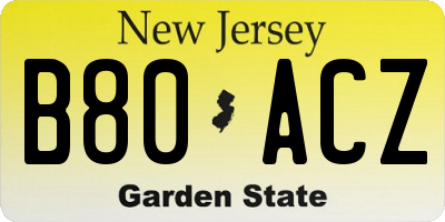 NJ license plate B80ACZ