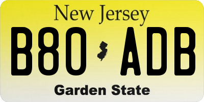 NJ license plate B80ADB