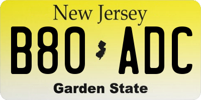 NJ license plate B80ADC
