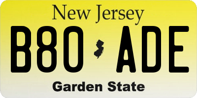 NJ license plate B80ADE