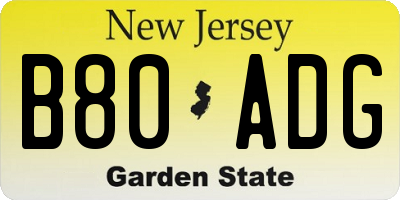 NJ license plate B80ADG