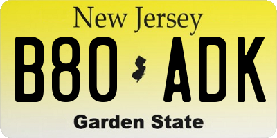 NJ license plate B80ADK