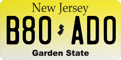 NJ license plate B80ADO