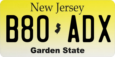NJ license plate B80ADX
