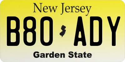 NJ license plate B80ADY