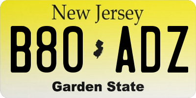 NJ license plate B80ADZ