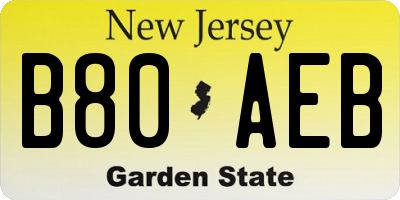 NJ license plate B80AEB