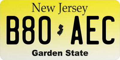 NJ license plate B80AEC