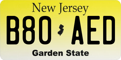NJ license plate B80AED