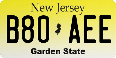 NJ license plate B80AEE