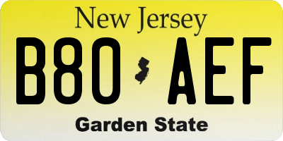 NJ license plate B80AEF