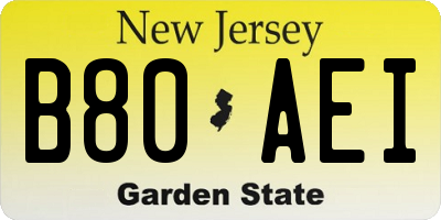NJ license plate B80AEI