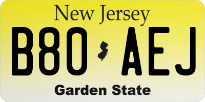 NJ license plate B80AEJ