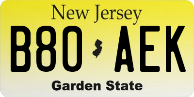 NJ license plate B80AEK