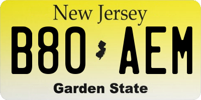 NJ license plate B80AEM