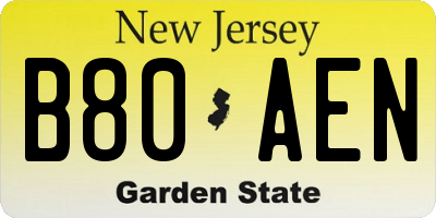 NJ license plate B80AEN