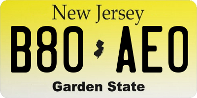 NJ license plate B80AEO