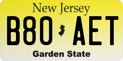 NJ license plate B80AET