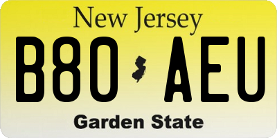 NJ license plate B80AEU