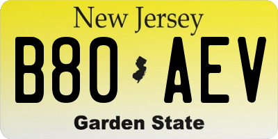 NJ license plate B80AEV