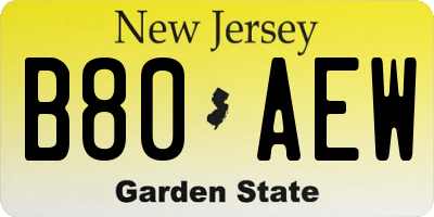 NJ license plate B80AEW