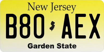 NJ license plate B80AEX