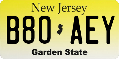 NJ license plate B80AEY