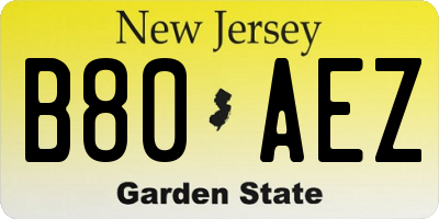 NJ license plate B80AEZ