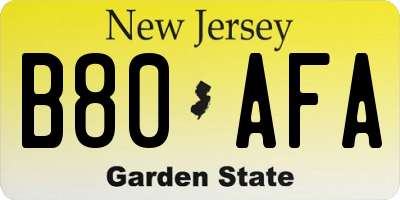 NJ license plate B80AFA