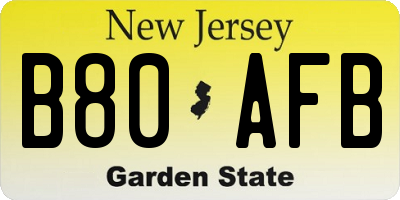 NJ license plate B80AFB