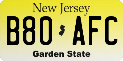 NJ license plate B80AFC