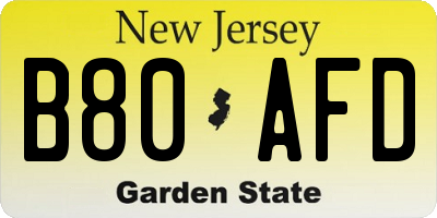 NJ license plate B80AFD