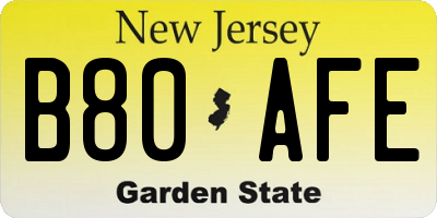 NJ license plate B80AFE