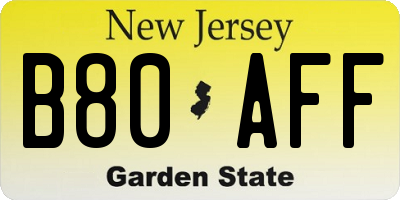 NJ license plate B80AFF