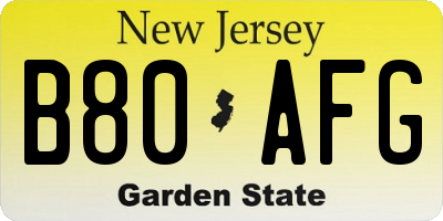 NJ license plate B80AFG