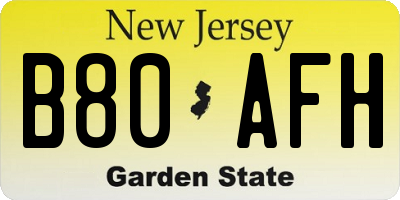 NJ license plate B80AFH
