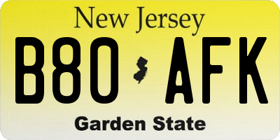 NJ license plate B80AFK