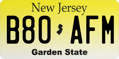 NJ license plate B80AFM