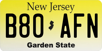 NJ license plate B80AFN