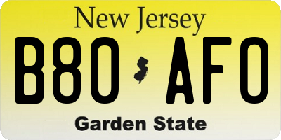 NJ license plate B80AFO
