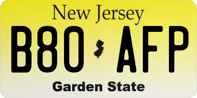 NJ license plate B80AFP