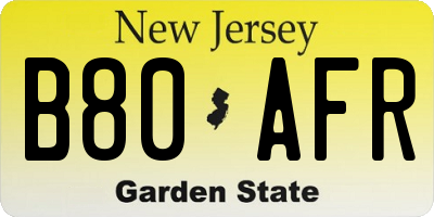 NJ license plate B80AFR
