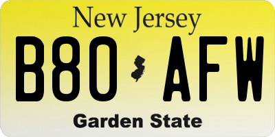 NJ license plate B80AFW