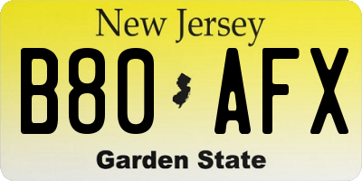 NJ license plate B80AFX