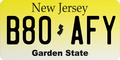 NJ license plate B80AFY