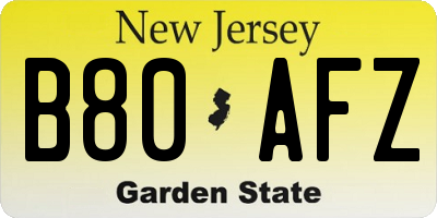 NJ license plate B80AFZ