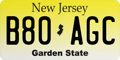 NJ license plate B80AGC