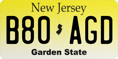 NJ license plate B80AGD